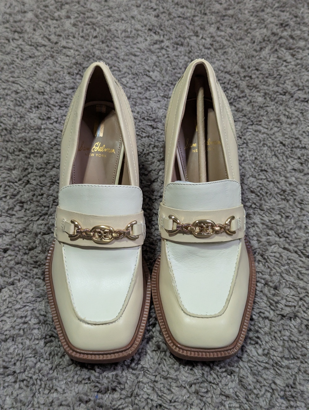 Sam Edelman Shoes Womens Size 7 Beige Quincy Block Heel Loafer Leather Luxury